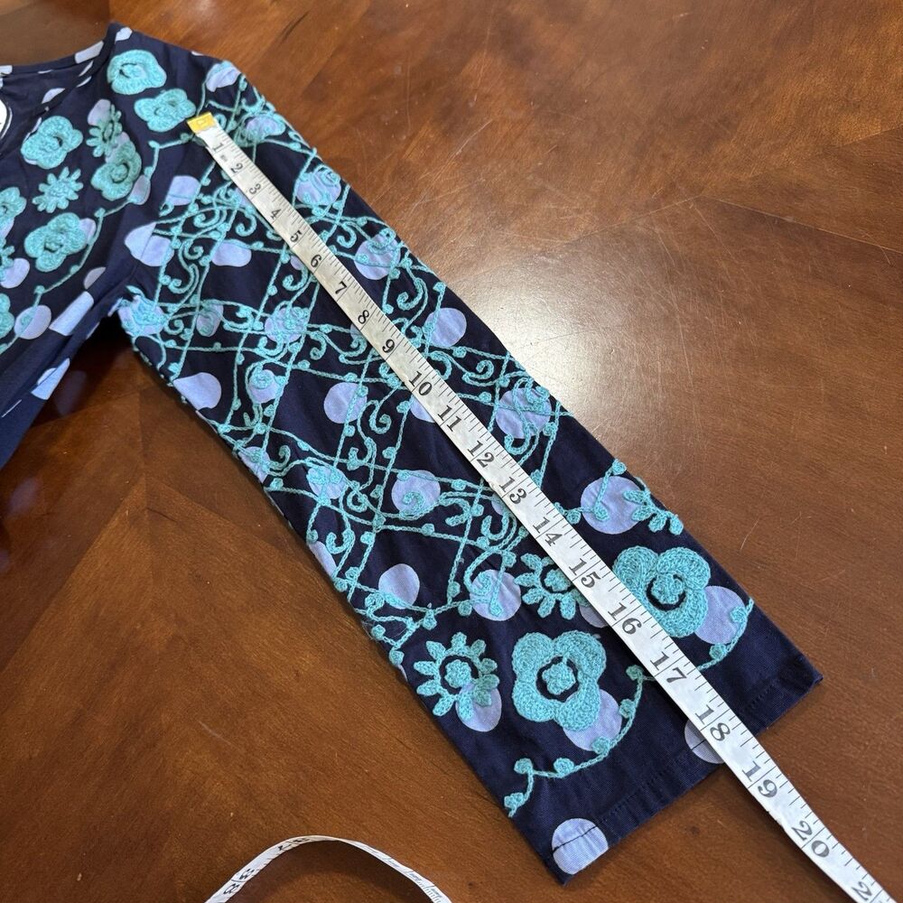 Almatrichi Madrid Spain Sz 36 Tunic Dress Navy Blue Polka Dot Floral Embroidered - Picture 8 of 12